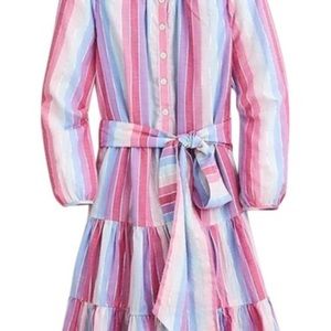 J Crew Pastel Metallic Striped Tiered Dress